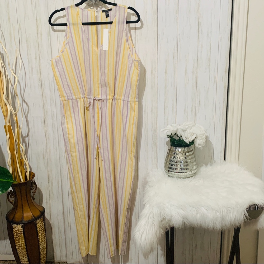 DREW by Anthropologie Linen Striped Jumpsuit Large - Picture 2 of 6